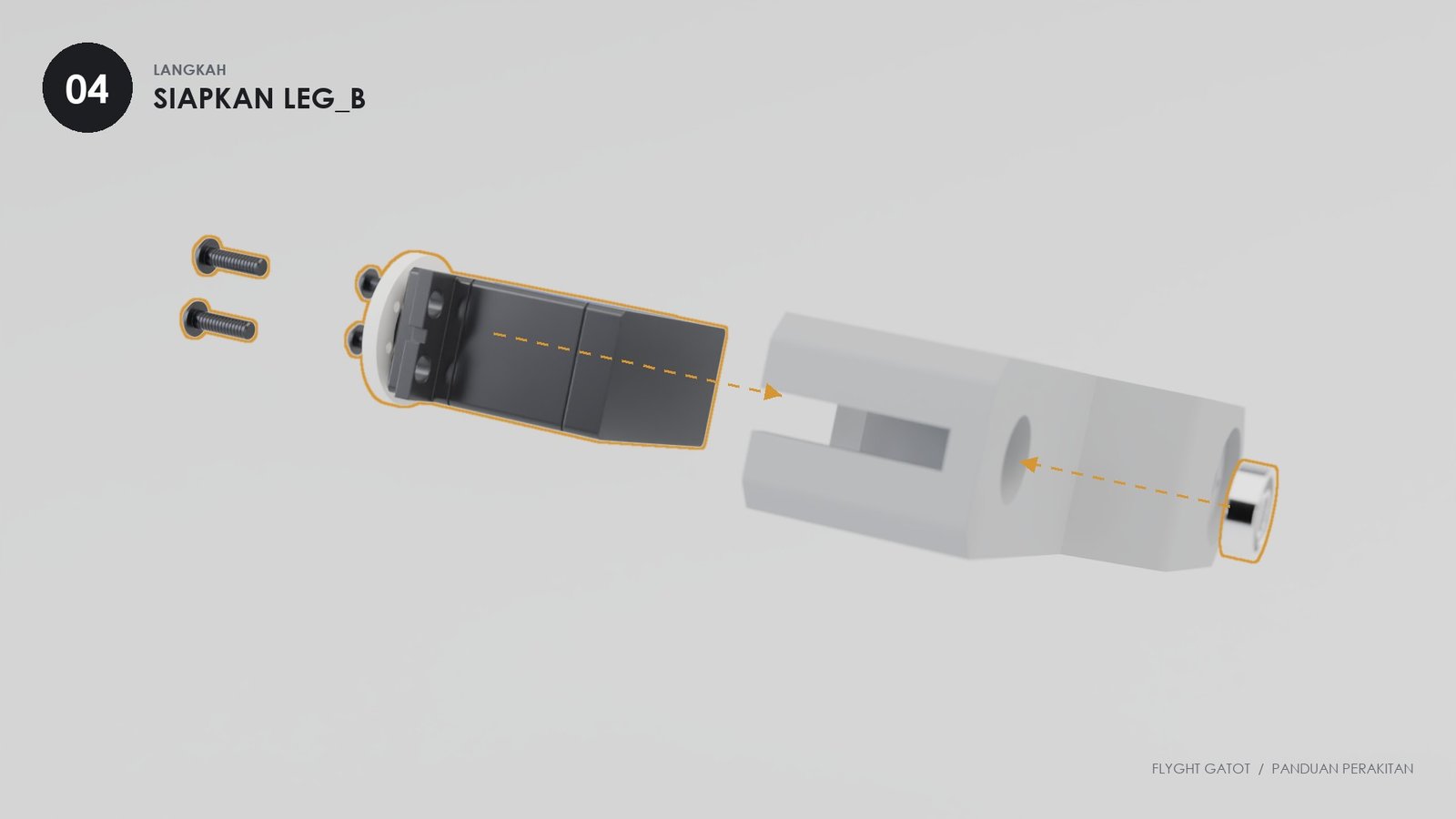 Servo tibia masuk ke kotak Leg_B, bearing dari sisi seberang